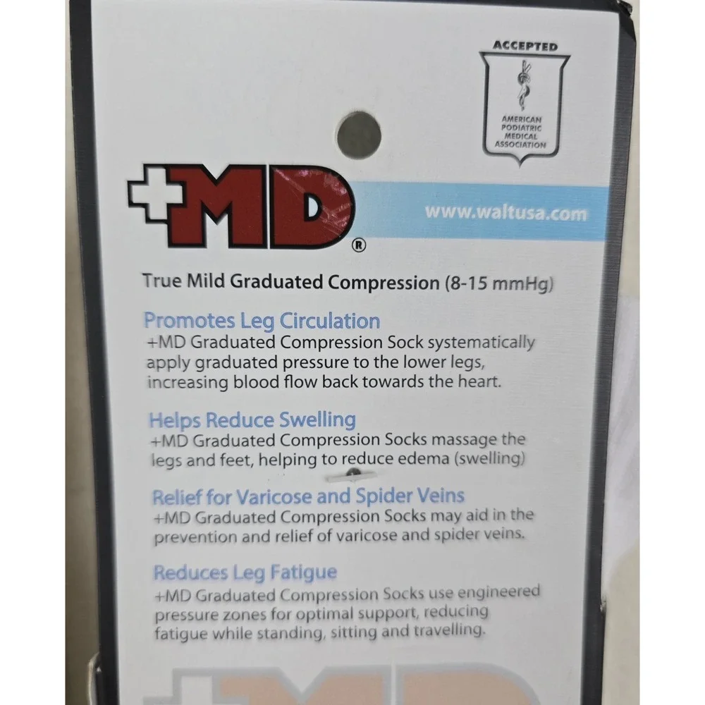 MD Compression Socks White Medium‎ Ribbed Cushion Over the Calf 2 Pair Swelling